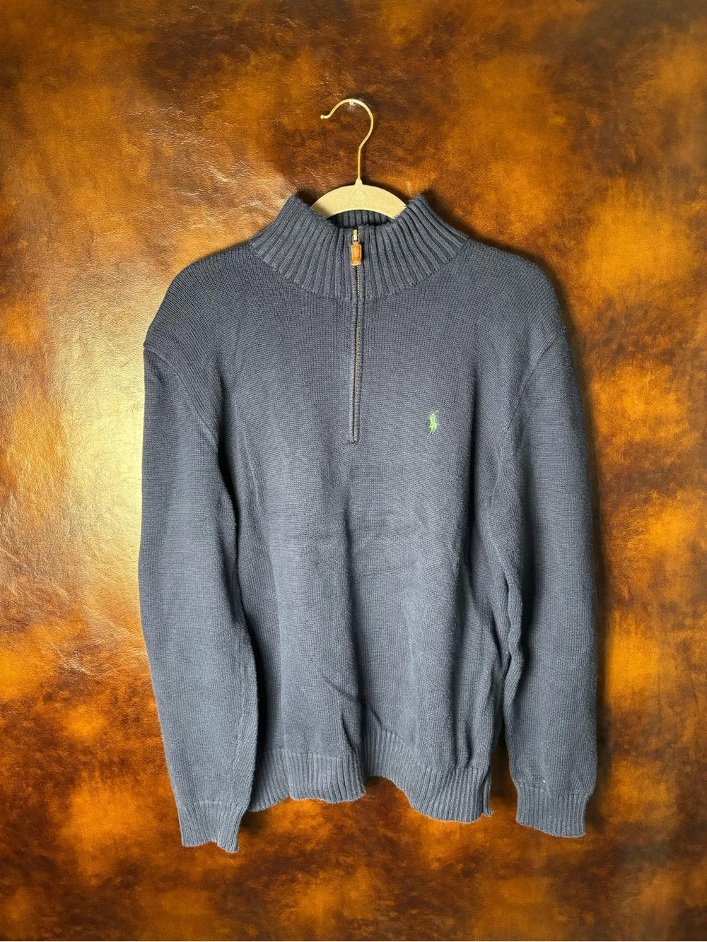 Polo by Ralph Lauren Navy Quarter-Zip Knit Sweater with Green Pony